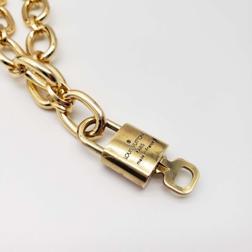 Authentic Louis Vuitton Lock and Key Gold Color with Gold Plated Chain Necklace - Picture 8 of 14